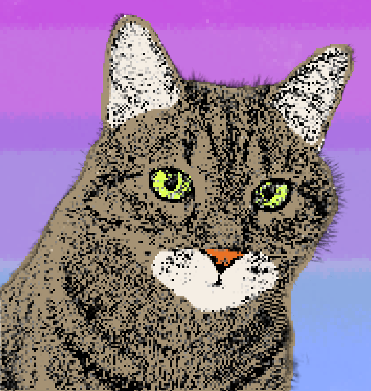 pixel art image of a brown tabby cat on a gradient background